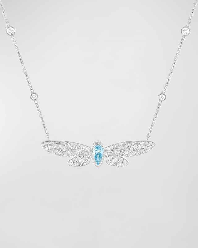 Cicada 18K White Gold Diamond & Aquamarine Pendant Necklace