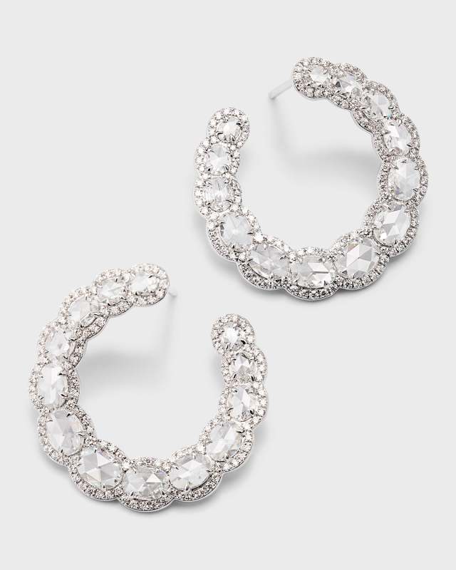 18K White Gold Graduated Diamond Hoop Earrings, 3.19tcw