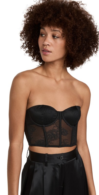 Fleur du Mal Bouquet Lace Strapless Bustier Top Black