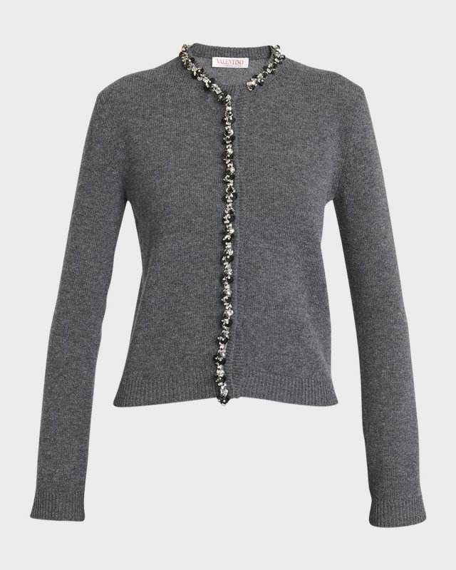 Wool Cardigan with Embroidered Tri