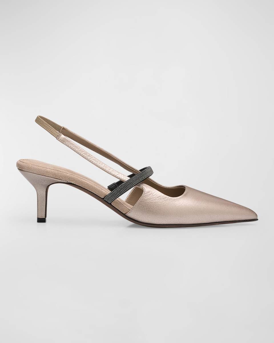 Metallic Kitten-Heel Slingback Pumps