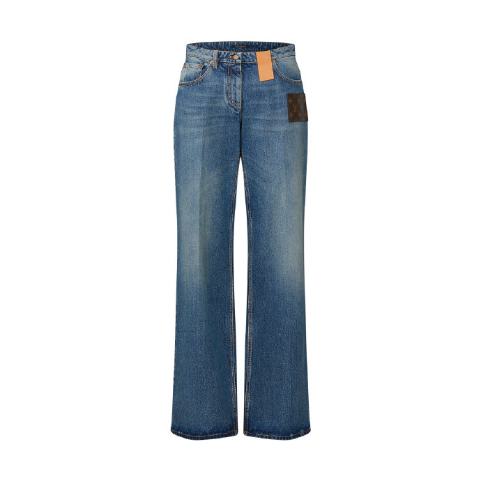 LOUIS VUITTON Stonewashed Monogram Patch Boot-Cut Jeans