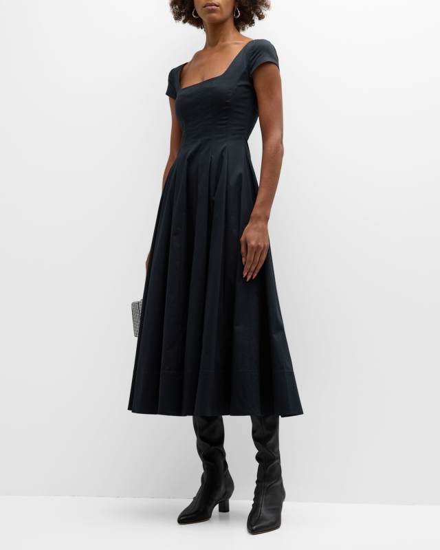 Wells Short-Sleeve Fit & Flare Poplin Midi Dress