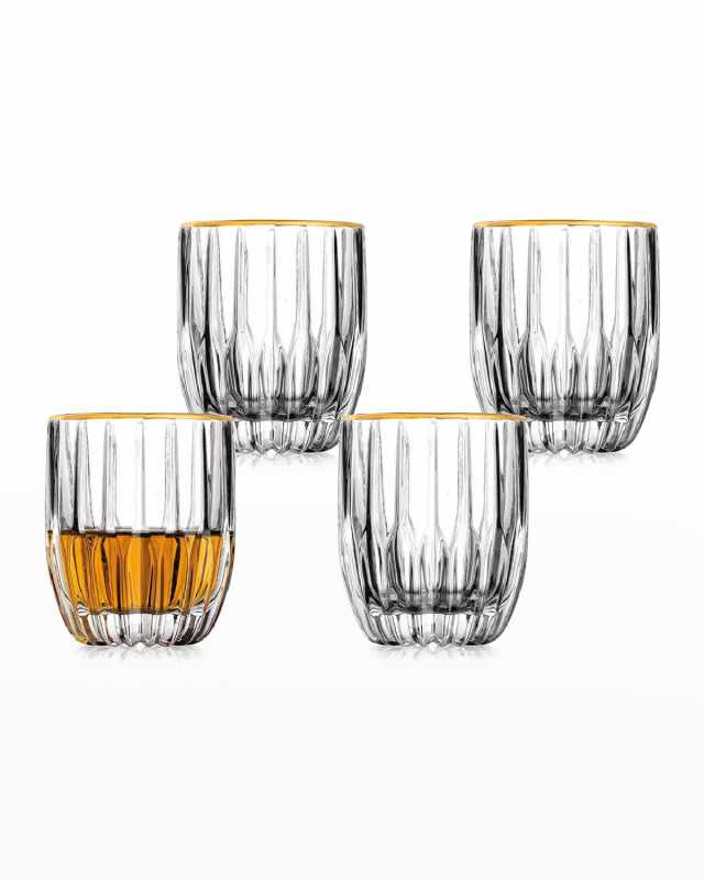 Pleat Crystal Double Old-Fashioned Glasses with Gold Rim, Set of 4