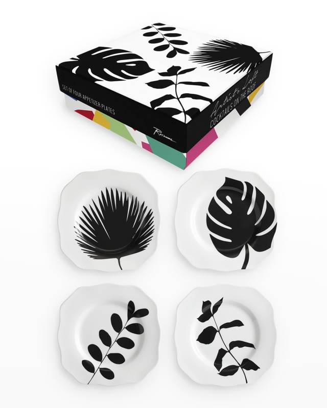 Cocktails On The Roof Plates In Leaves, Set Of 4