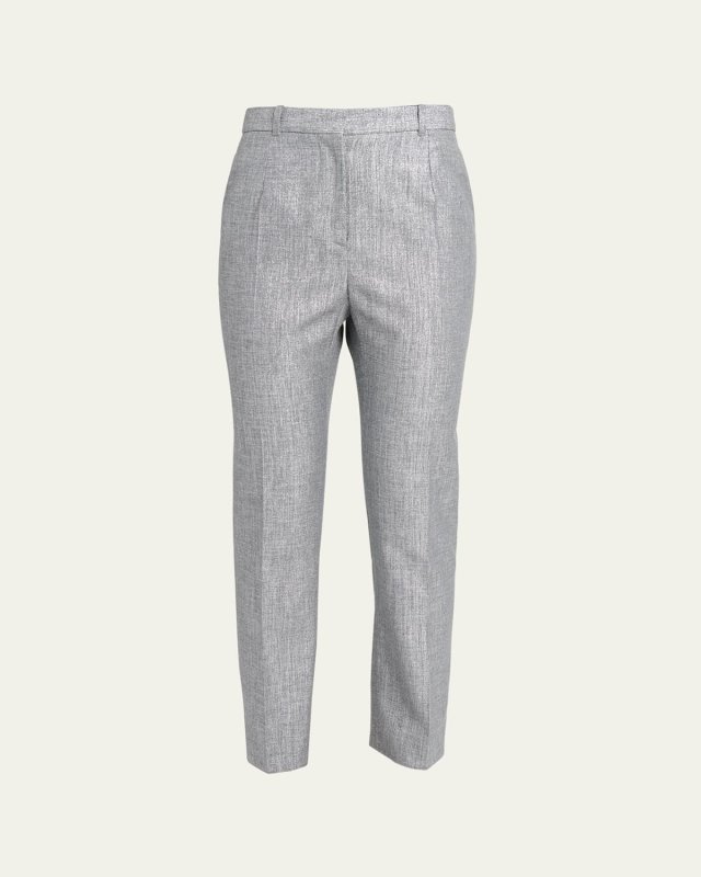 High Waisted Cropped Metallic Trousers
