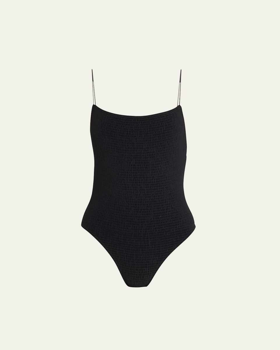 Smocked Square-Neck One-Piece Swimsuit