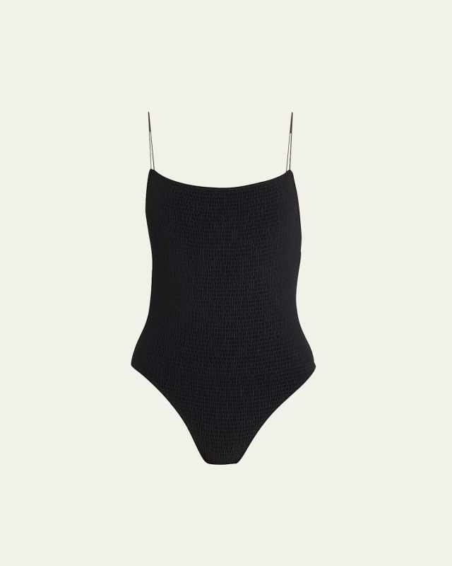 Smocked Square-Neck One-Piece Swimsuit