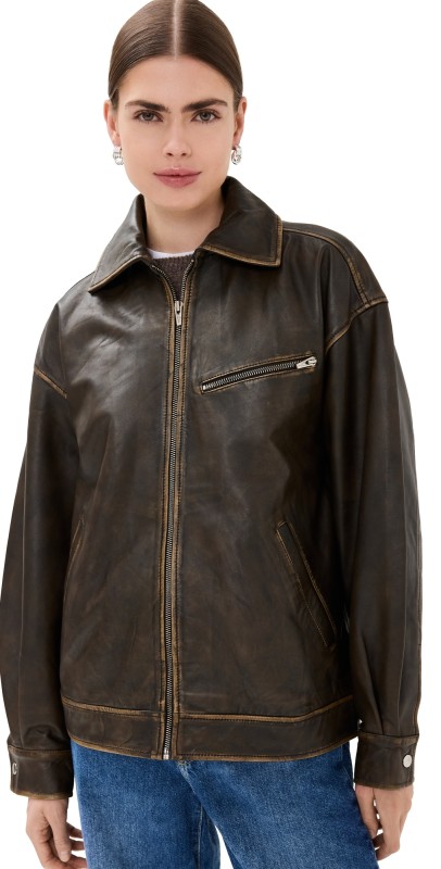 Reformation Veda Marco Leather Oversized Bomber Pitstop