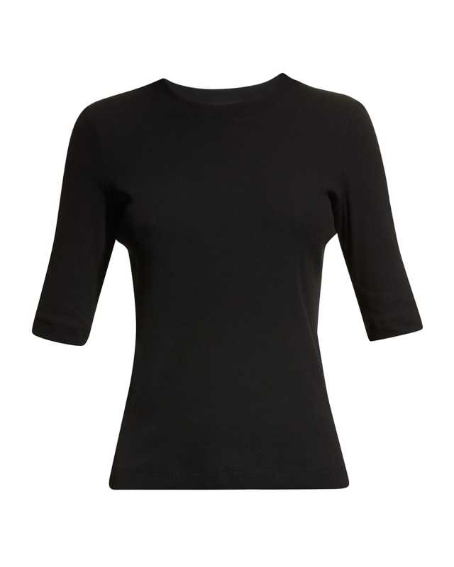 Cotton Cropped-Sleeve T-Shirt
