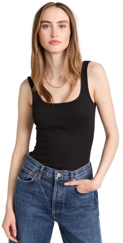 rag & bone The Essential Rib Scoop Neck Tank Black
