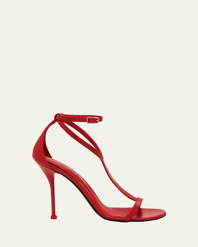 Harness Leather T-Strap Stiletto Sandals