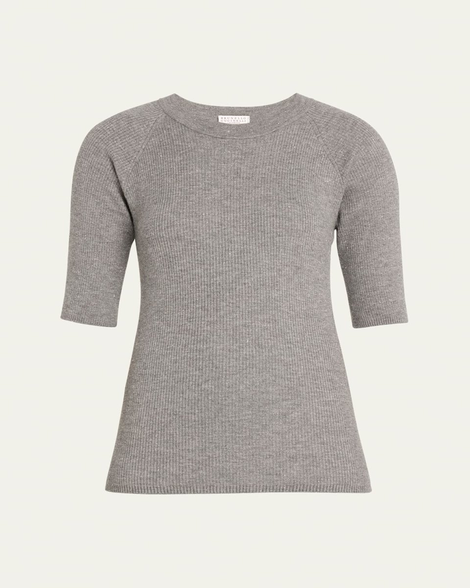 Metallic Ribbed Cashmere Top