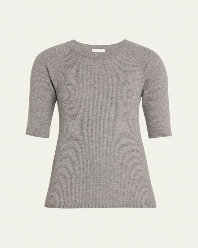 Metallic Ribbed Cashmere Top