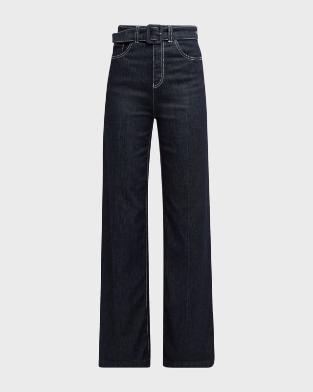 High-Rise Belted Boot-Cut Jeans
