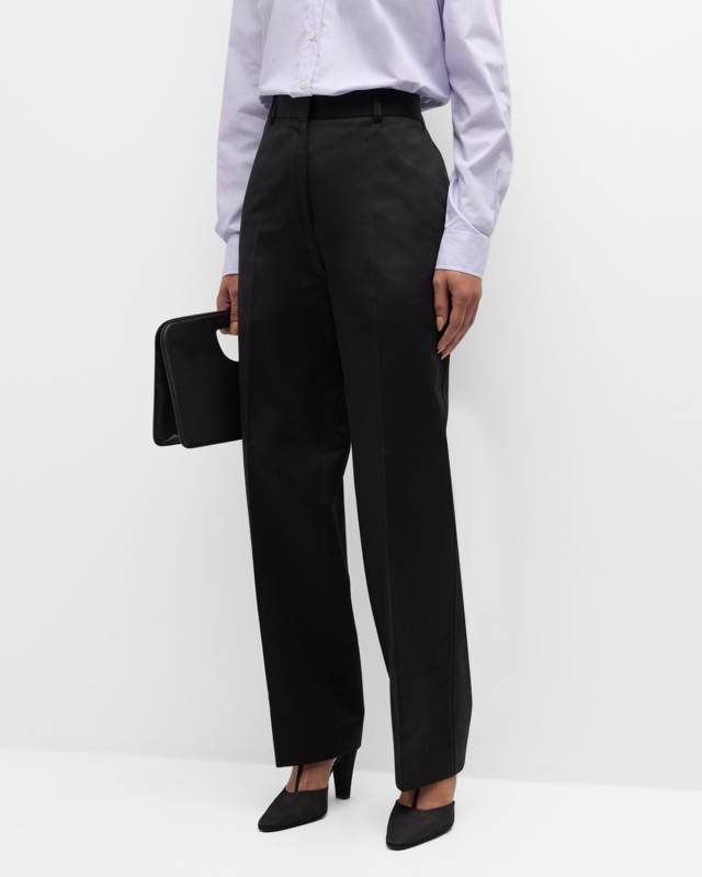 High-Rise Straight-Leg Satin Trousers