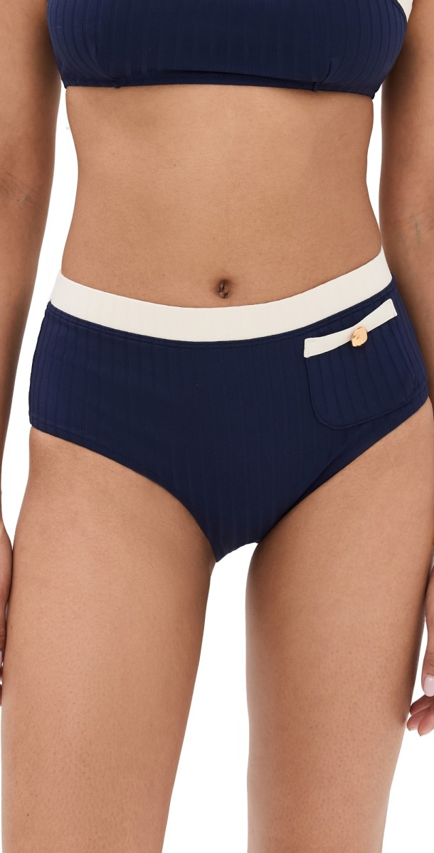 STAUD Devon High Rise Bikini Bottoms Navy/Ivory