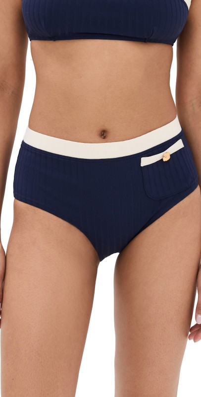 STAUD Devon High Rise Bikini Bottoms Navy/Ivory