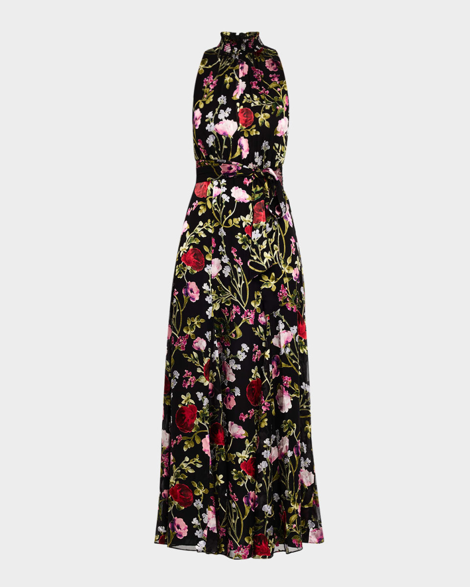 Dita Smocked-Neck Godet Burnout Maxi Dress