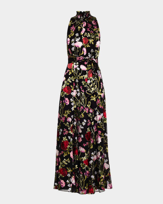 Dita Smocked-Neck Godet Burnout Maxi Dress