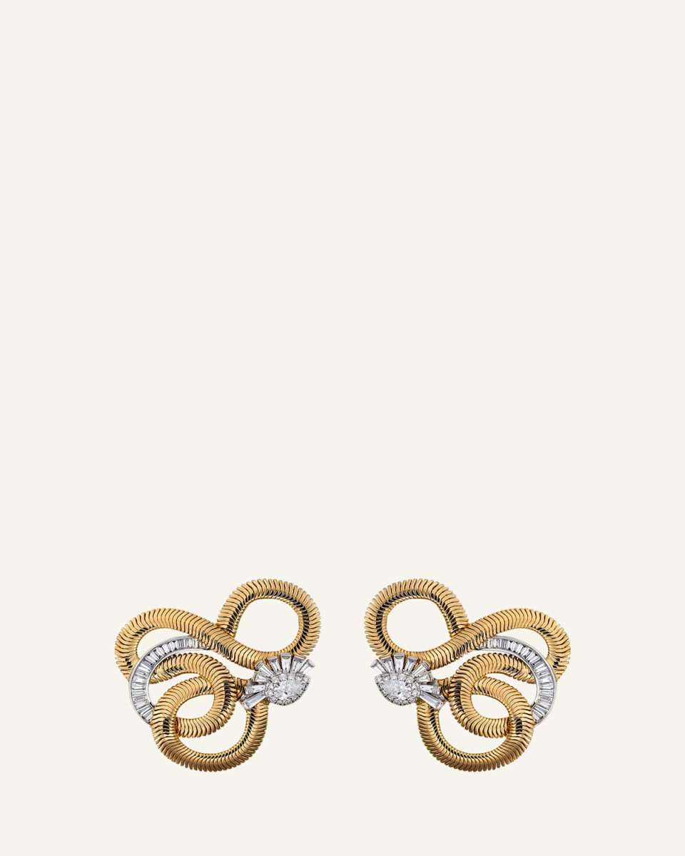 Feelings 18K Gold and White Gold Swirling Earrings with White Diamonds