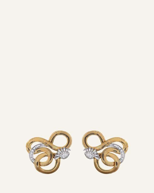 Feelings 18K Gold and White Gold Swirling Earrings with White Diamonds