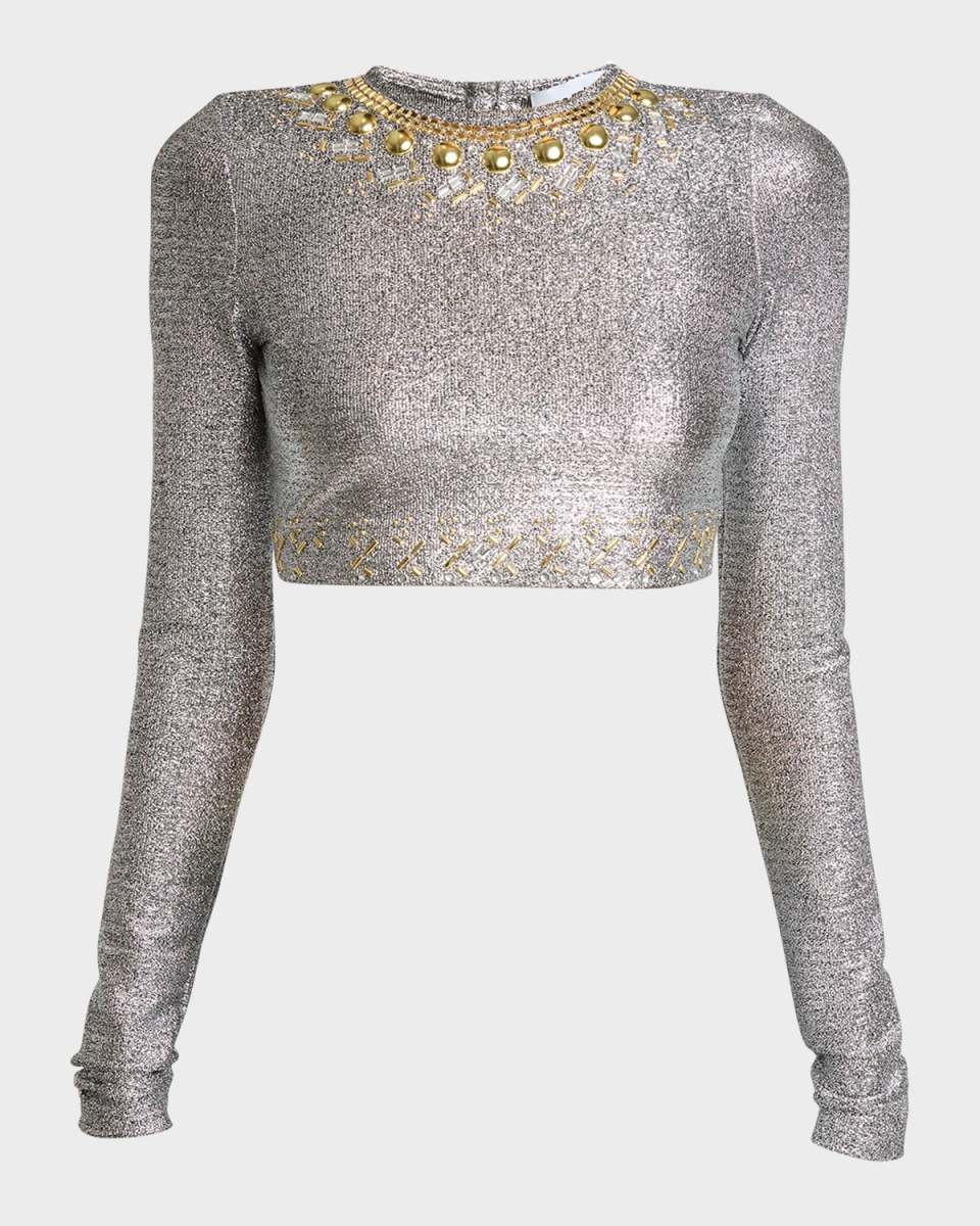 Haut Embellished Metallic Jersey Blouse