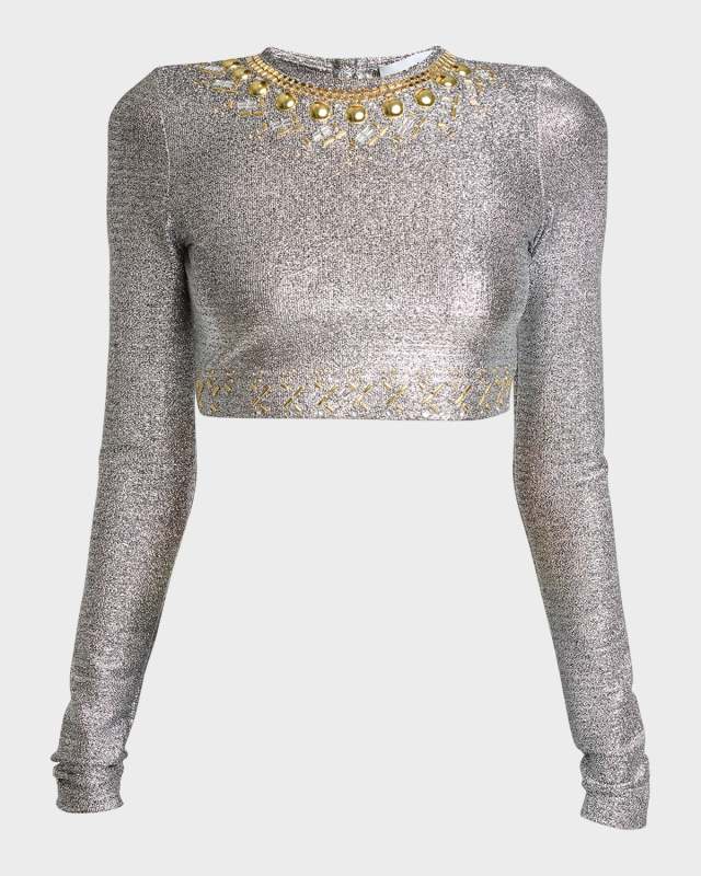 Haut Embellished Metallic Jersey Blouse
