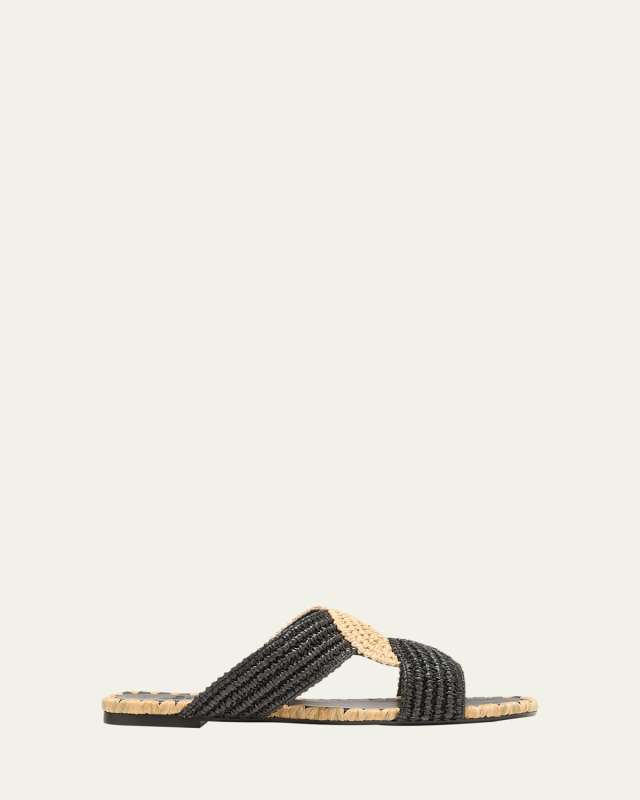 Prado Bicolor Raffia Slide Sandals