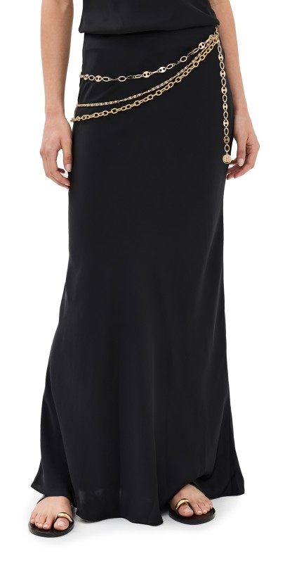 rabanne Long Skirt Embellished with Signature Chain Black