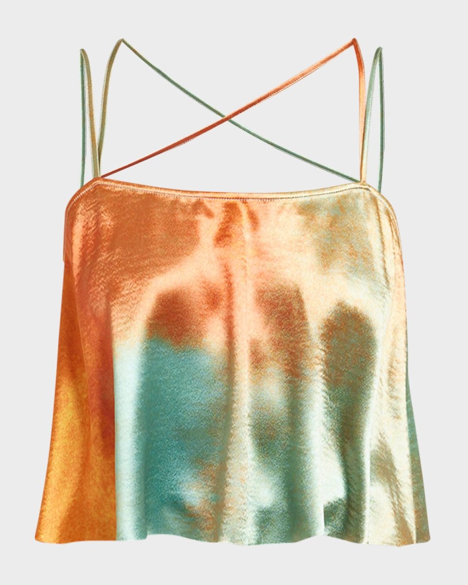 Mari Printed Satin Strappy Crop Top