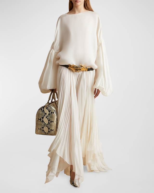 Valli Pleated Balloon-Sleeve Maxi Dress