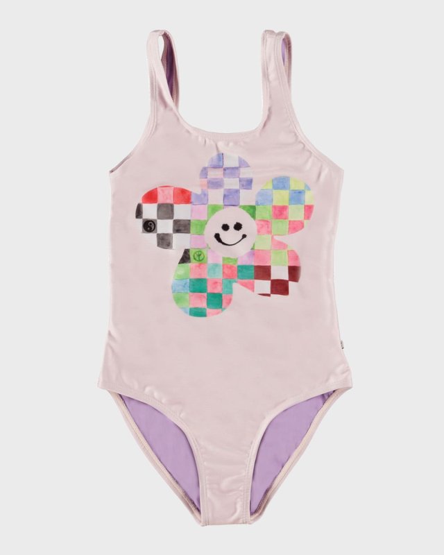 Girl's Nika Printed Low Back Swimsuit, Size 2-7