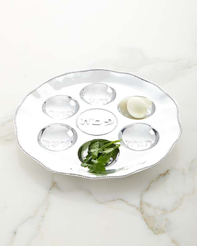 Judaica Seder Plate with Metal Pearls