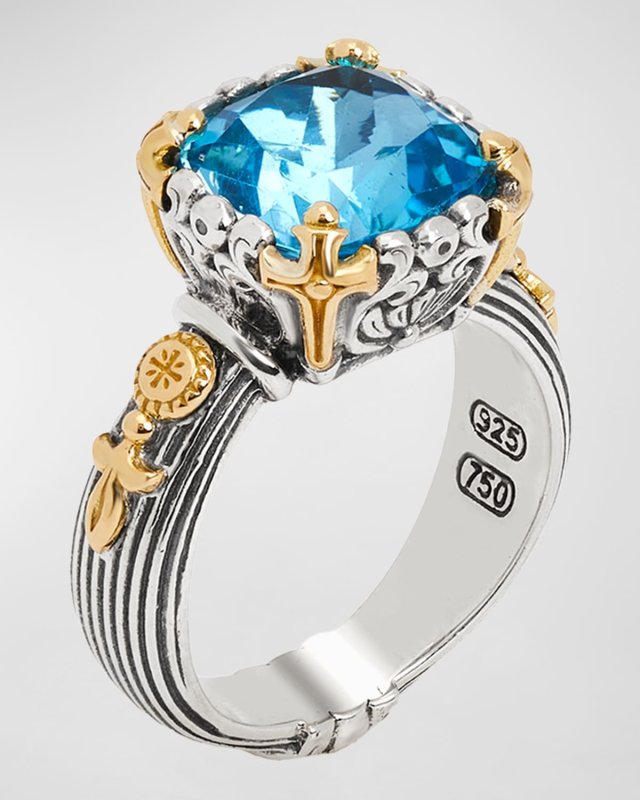 Delos Two-Tone Swiss Blue Topaz Ring, Size