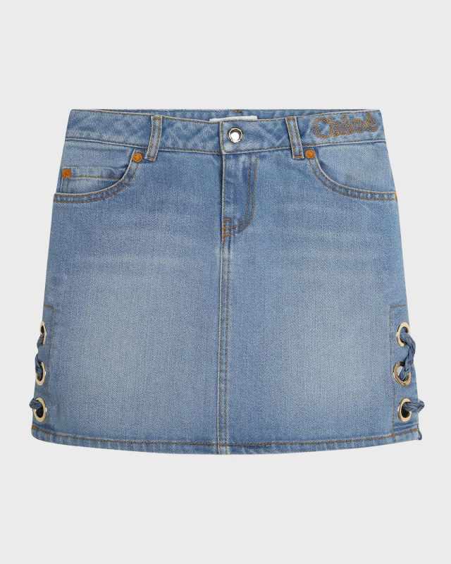 Girl's Denim Skirt with Grommets, Size 6-12