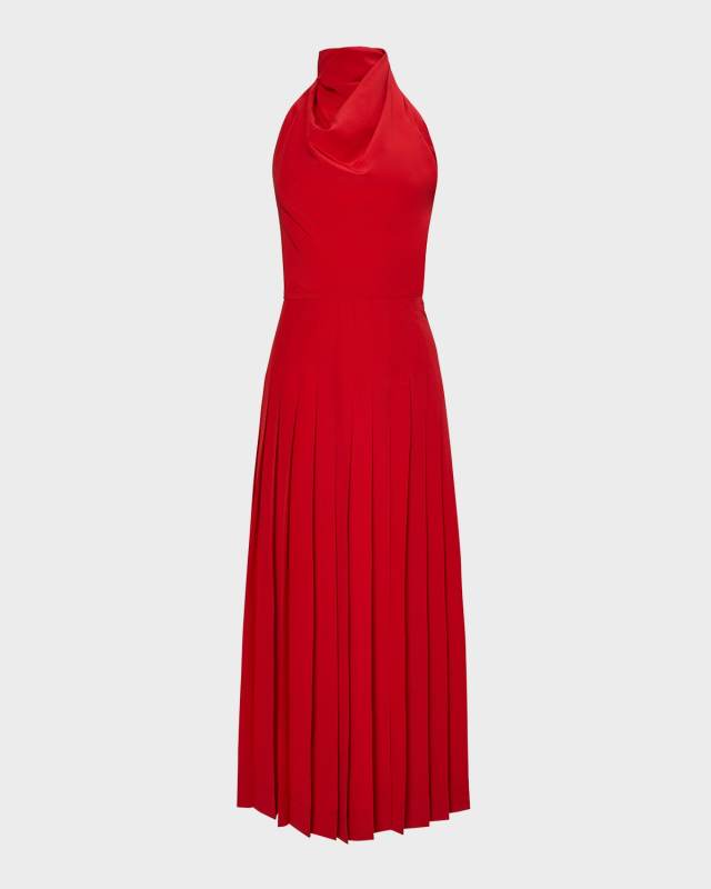 Nathalie Turtleneck Sleeveless Pleated Maxi Dress