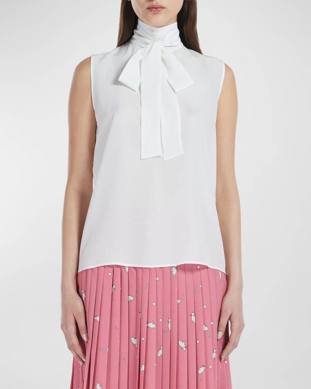 Lira Tie-Front Turtleneck Silk Blouse