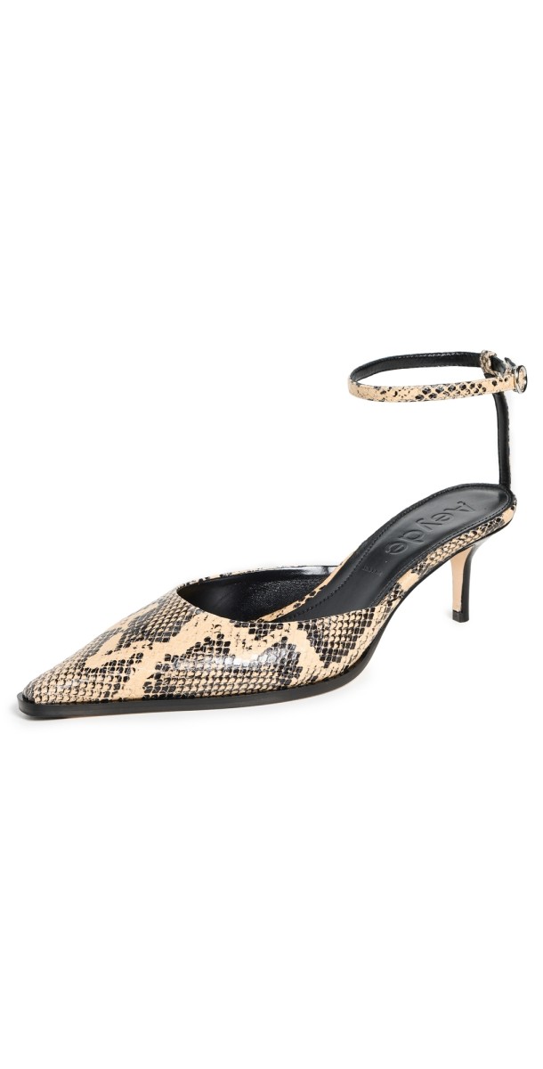 AEYDE Sarina Snake Print Calf Leather Latte Pumps Latte