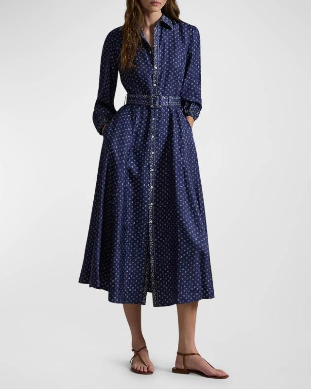 Mixed-Print Mulberry Silk Shirtdress