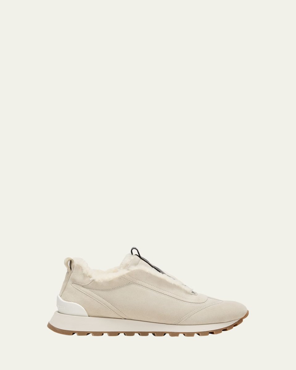 Suede Shearling Monili Slip-on Sneakers