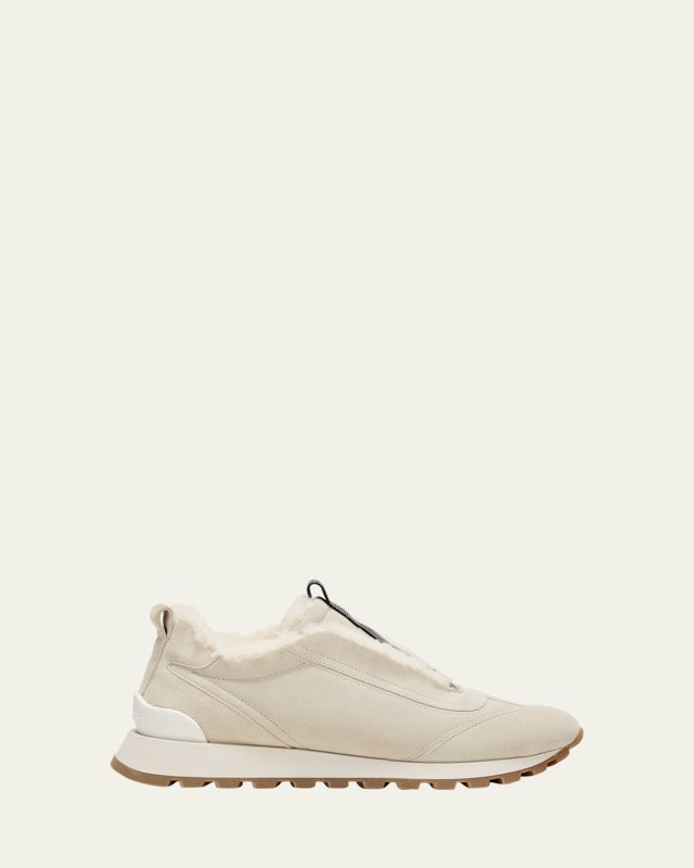 Suede Shearling Monili Slip-on Sneakers