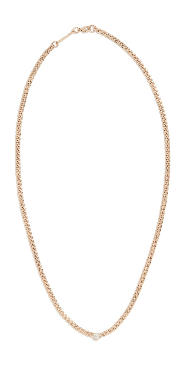 Zoe Chicco 14k Small Curb Chain Necklace with Floating Diamond Yellow Gold