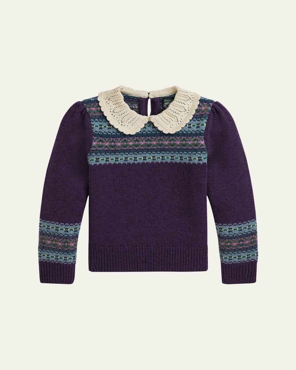 Girl's Collared Fair Isle Sweater, Size 2-