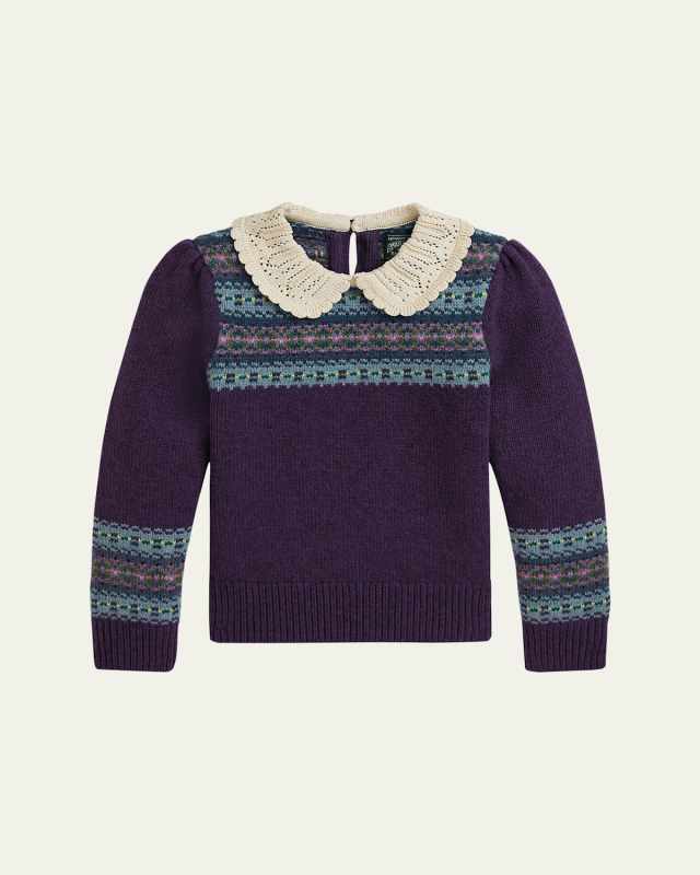 Girl's Collared Fair Isle Sweater, Size 2-