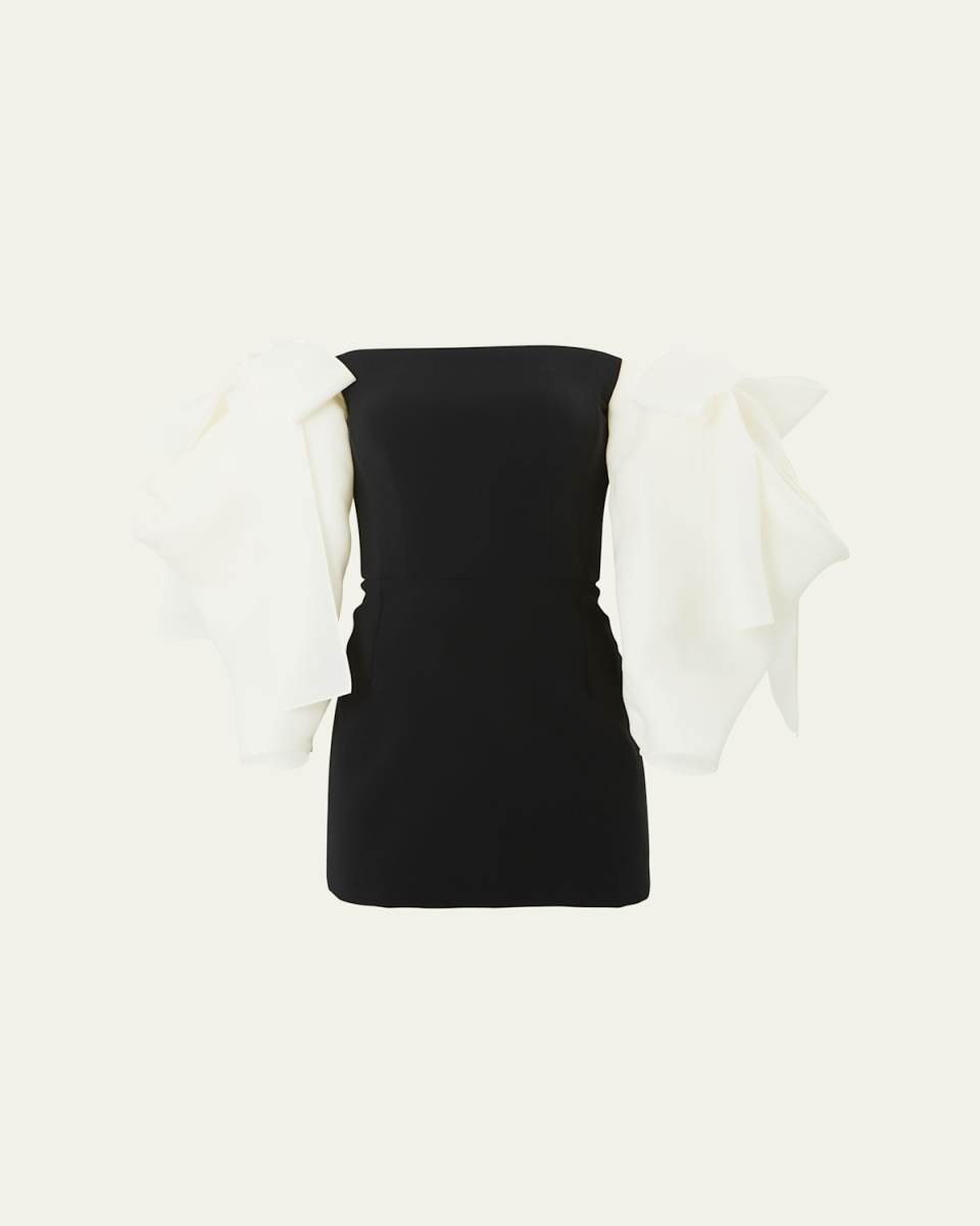 Off-Shoulder Mini Dress with Draped Bow Sleeves