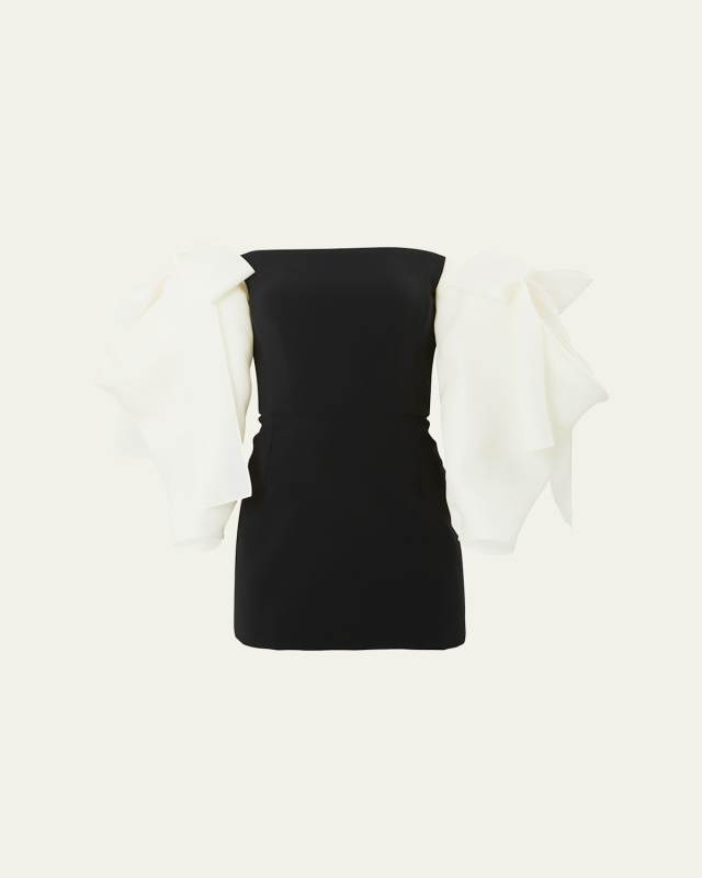 Off-Shoulder Mini Dress with Draped Bow Sleeves