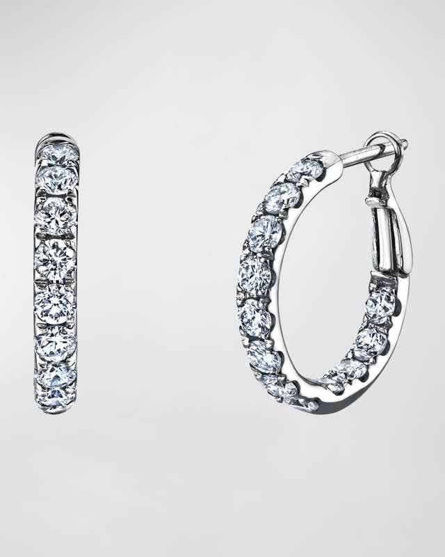 18K Gold Round Diamond Hoop Earrings, 2.05tcw/0.75"L