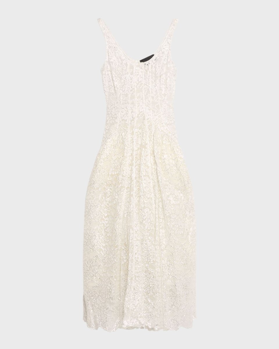 Sculpted Scoop-Neck Sleeveless Lace Midi Dress