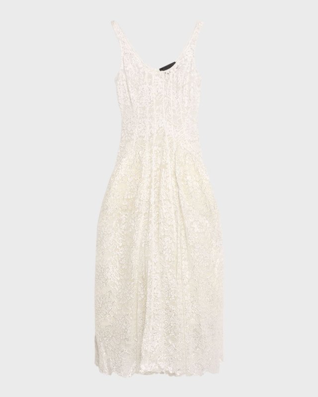Sculpted Scoop-Neck Sleeveless Lace Midi Dress